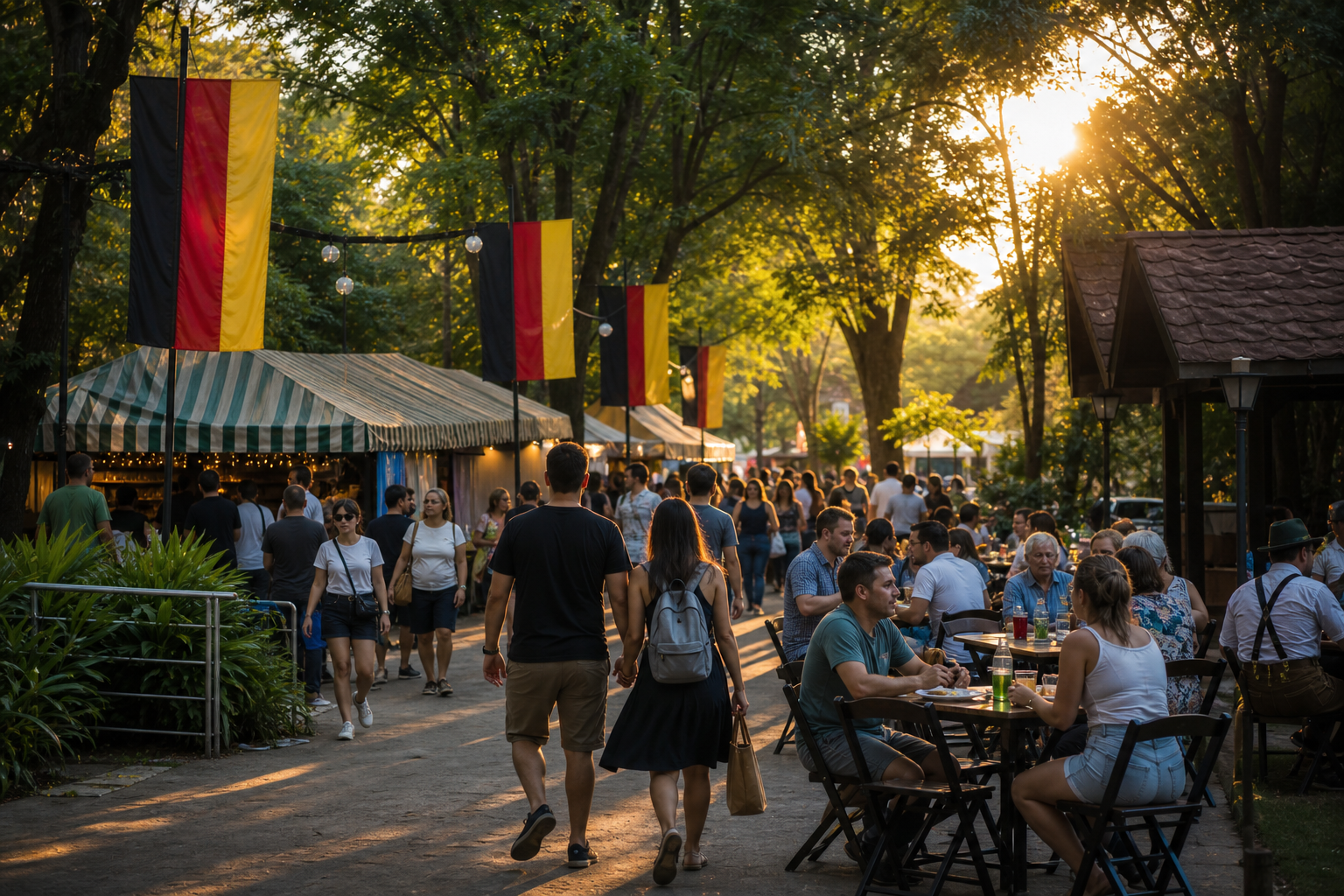 Público participa de evento gastronômico com decoração inspirada na cultura alemã no Bosque Maia, em Guarulhos